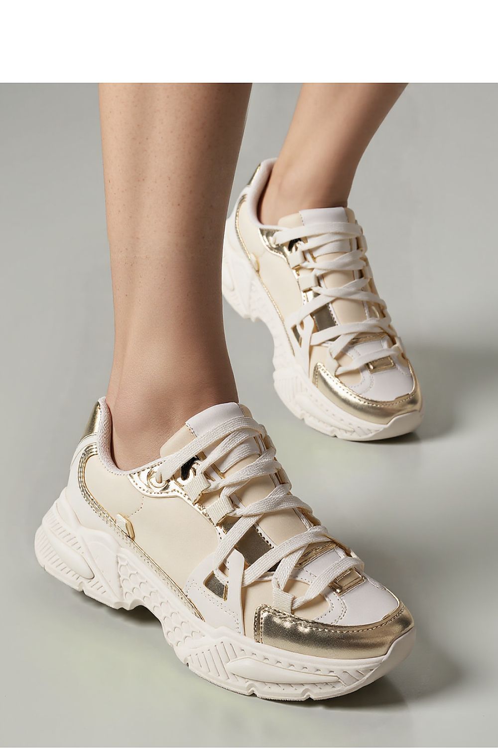 Inello Celeste Beige Sneakers with Gold Accents – Stylish Chunky Sole Sports Shoes, Sizes 3-8