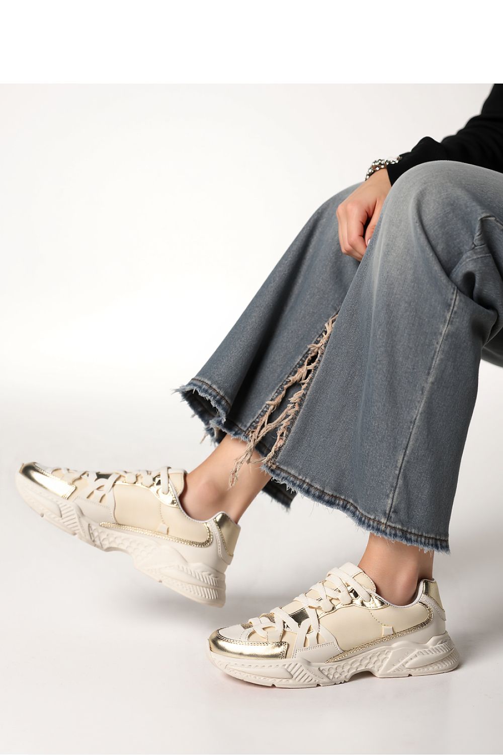 Inello Celeste Beige Sneakers with Gold Accents – Stylish Chunky Sole Sports Shoes, Sizes 3-8