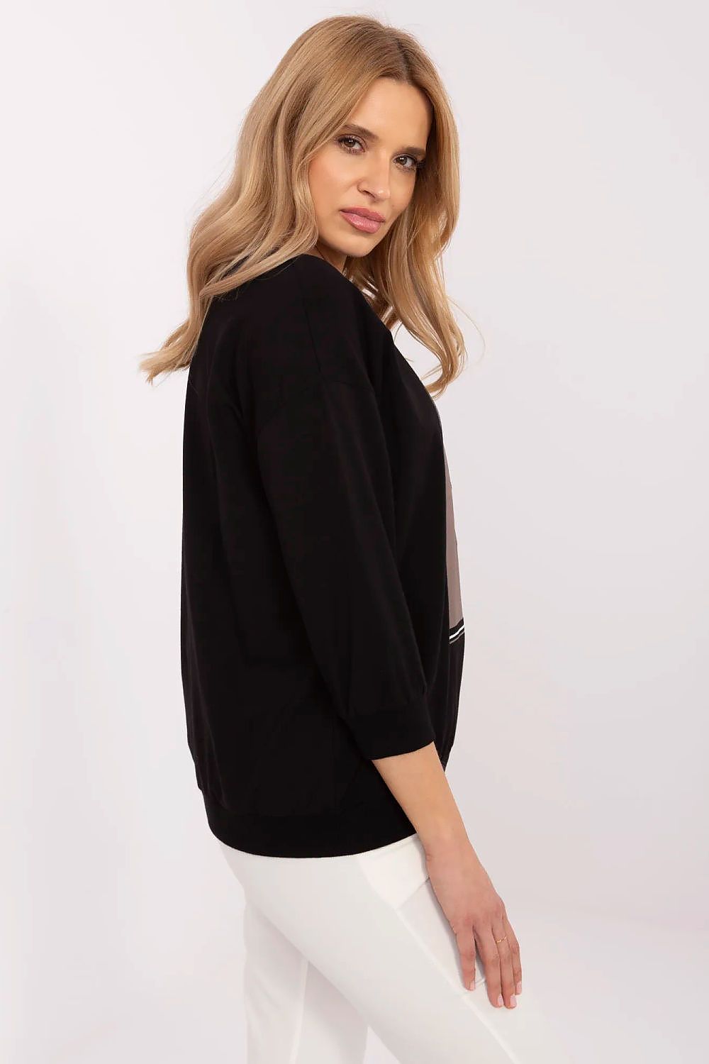 Elegant Casual Women's Blouse with 3/4 Sleeves, Cotton Blend, Available in EU Size 0