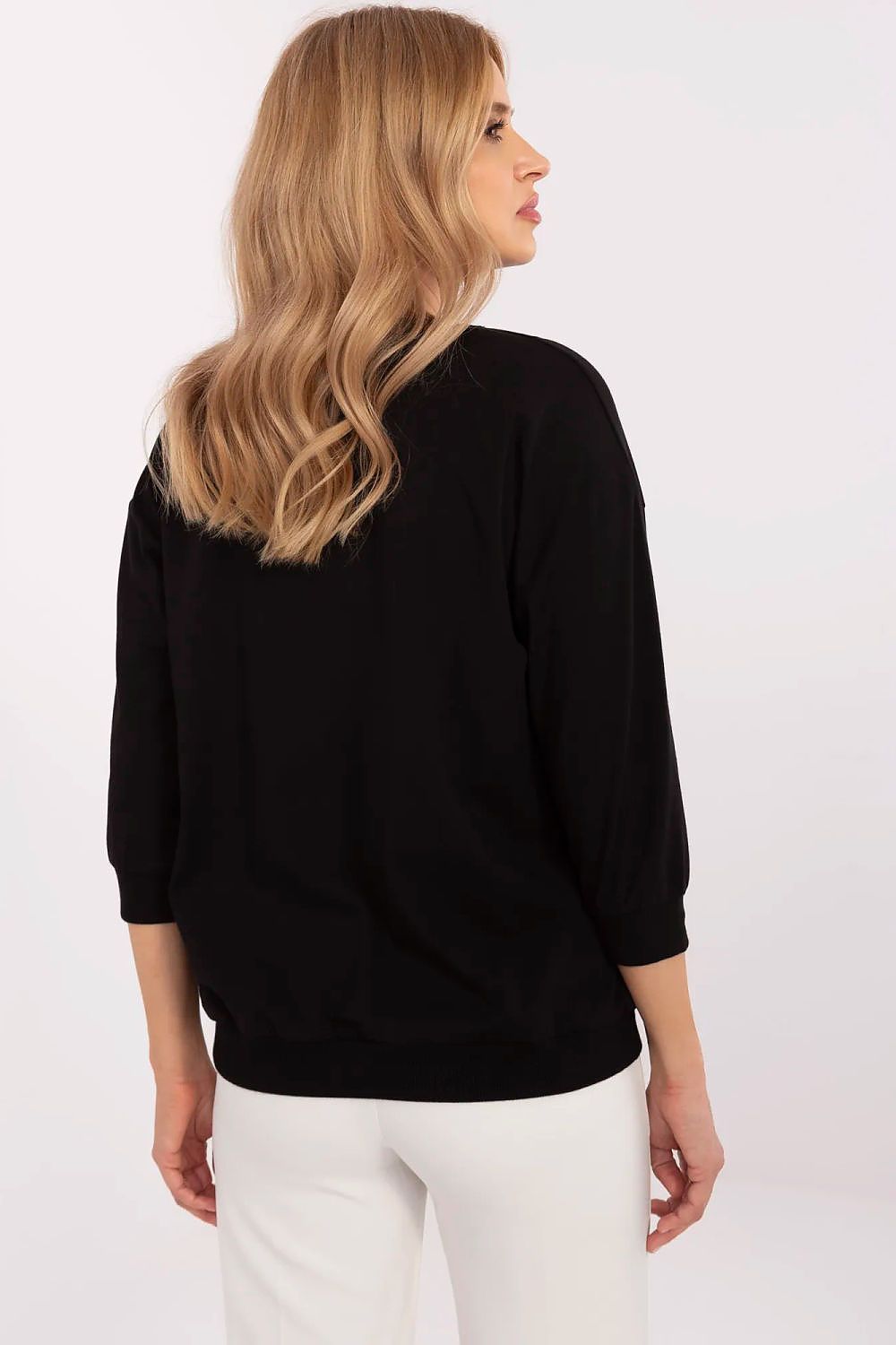 Elegant Casual Women's Blouse with 3/4 Sleeves, Cotton Blend, Available in EU Size 0