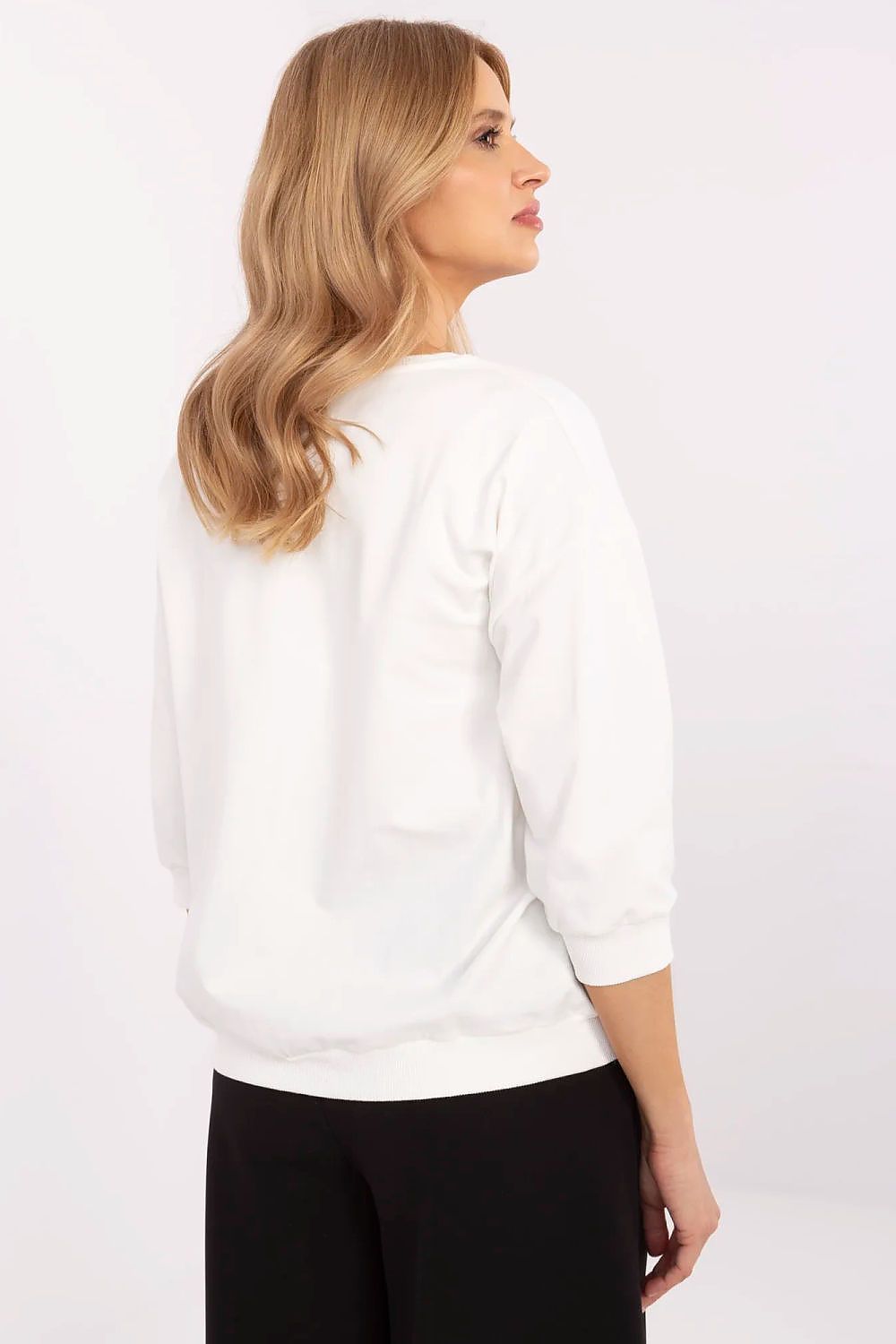 Elegant Casual Women's Blouse with 3/4 Sleeves, Cotton Blend, Available in EU Size 0