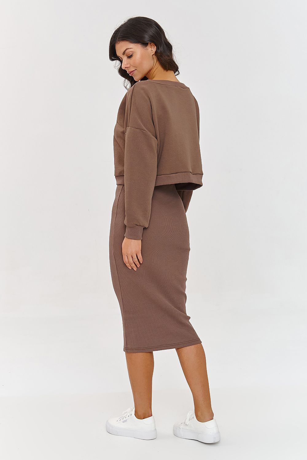 Elegant women's midi tracksuit set - loose fit blouse & f...