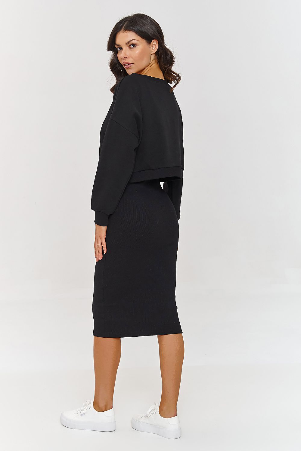 Elegant women's midi tracksuit set - loose fit blouse & f...