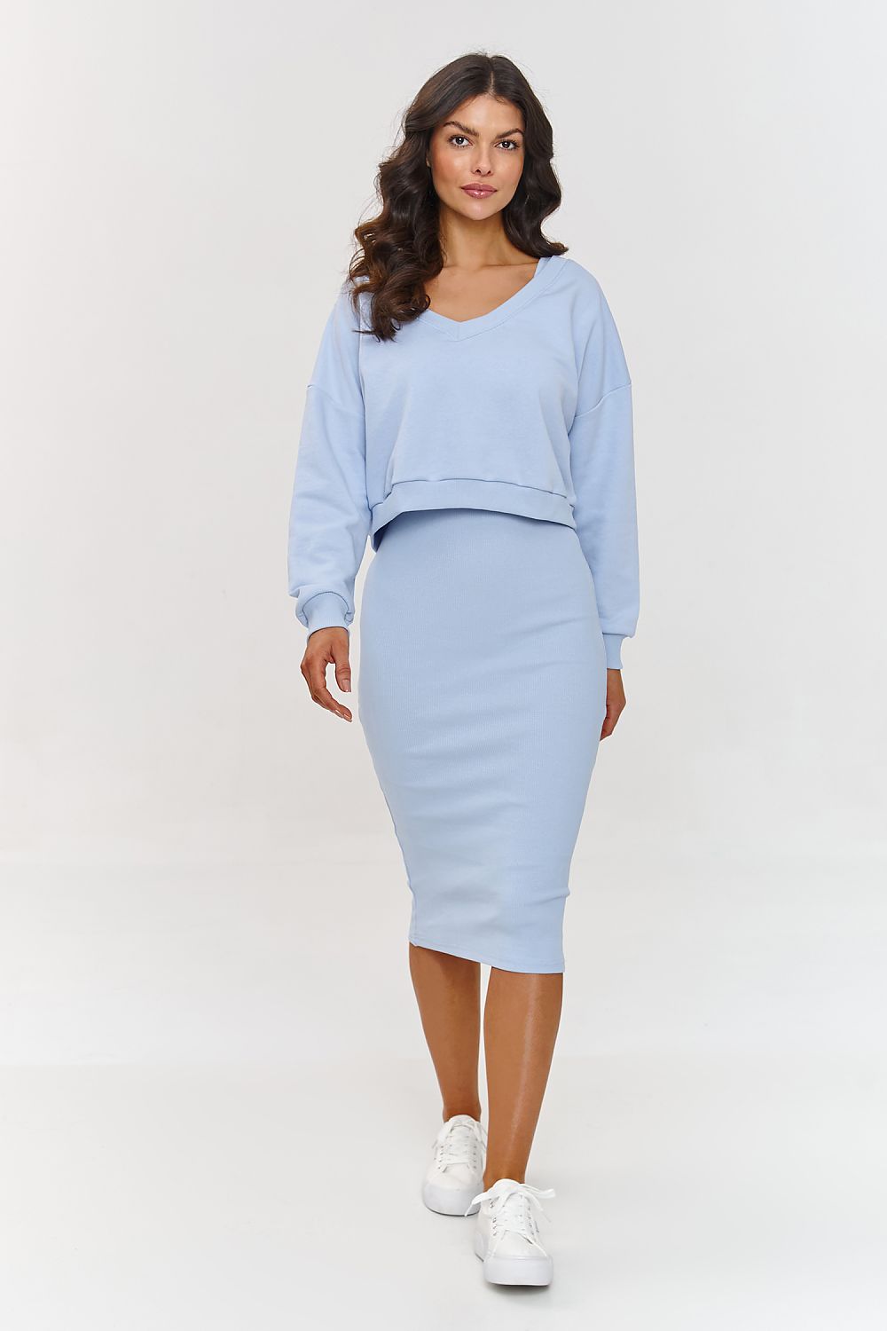 Elegant women's midi tracksuit set - loose fit blouse & f...