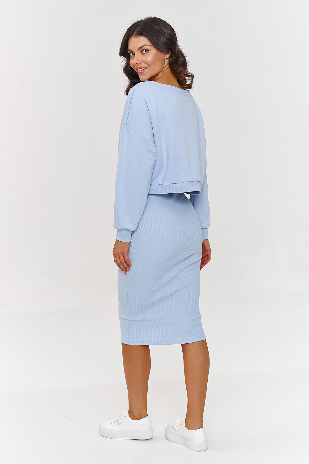 Elegant women's midi tracksuit set - loose fit blouse & f...