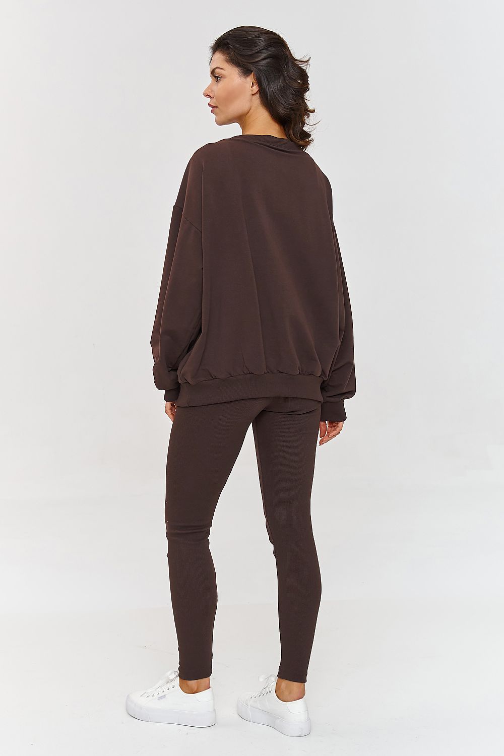 Luxury Makadamia Women's Tracksuit Set - Oversized Sweatshirt & Fitted Ribbed Leggings, Sizes EU 0-44