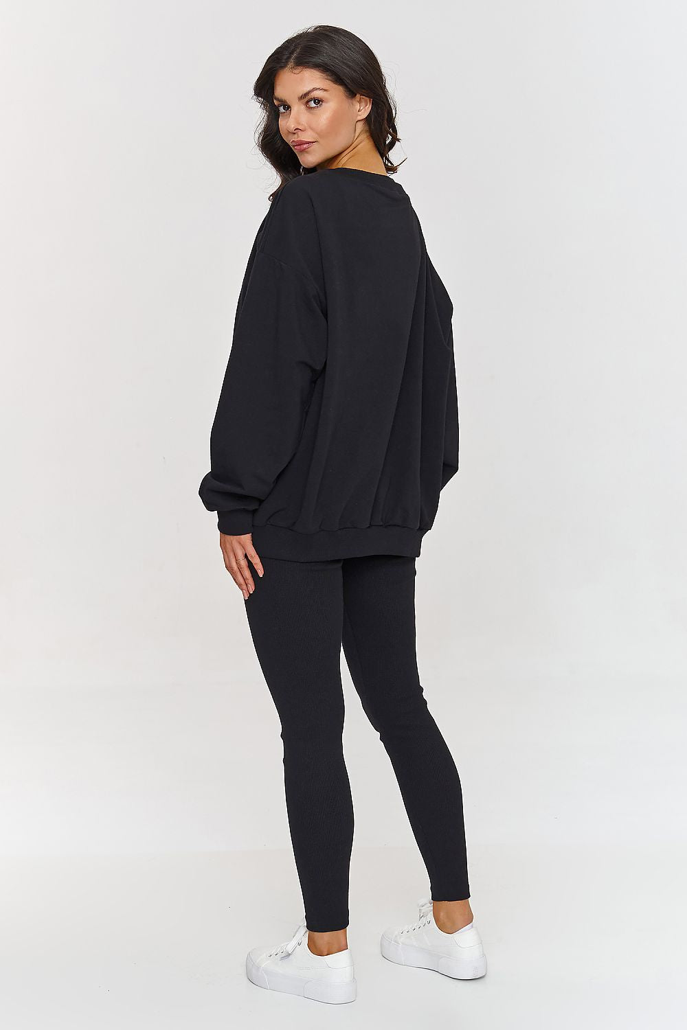 Luxury Makadamia Women's Tracksuit Set - Oversized Sweatshirt & Fitted Ribbed Leggings, Sizes EU 0-44