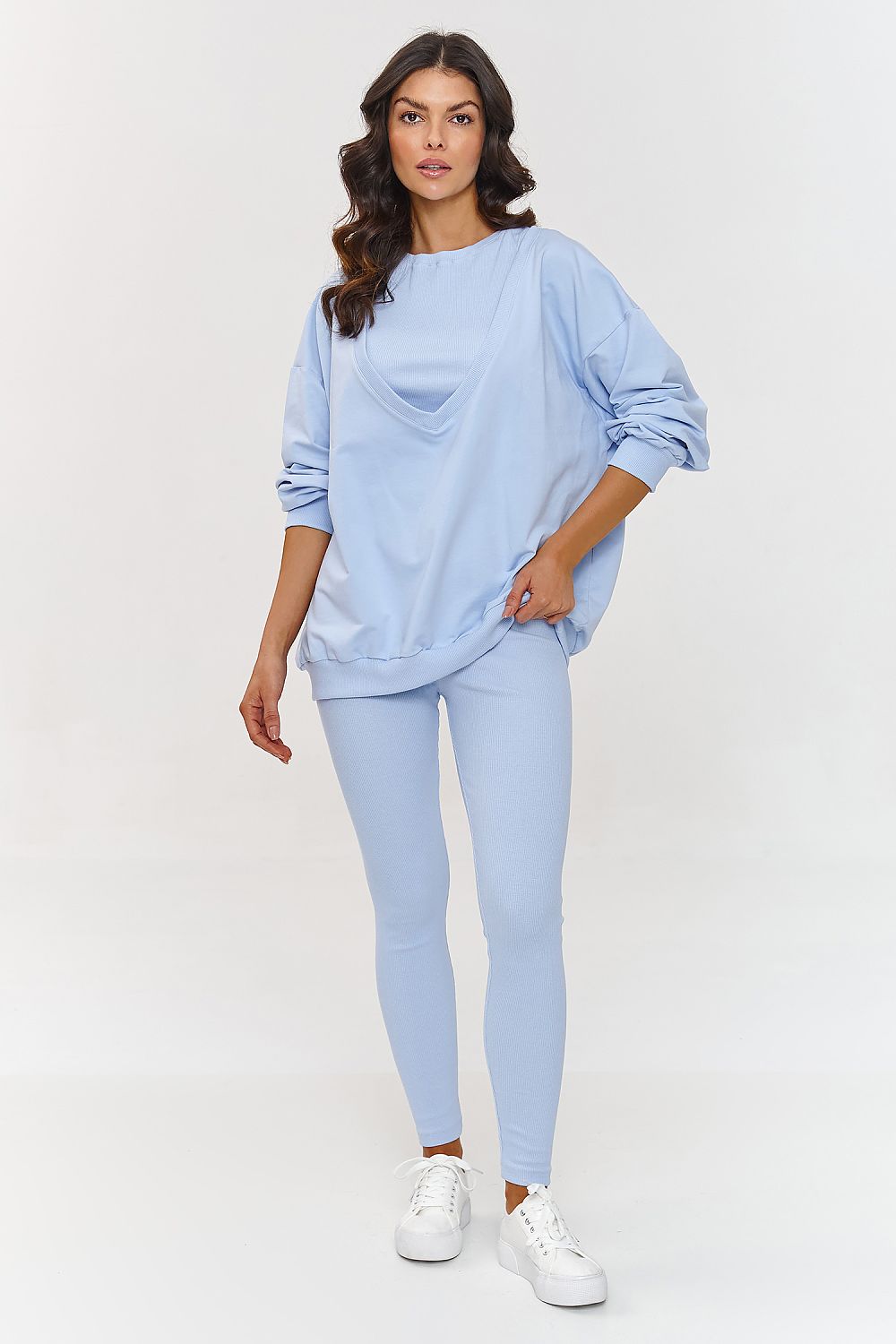 Luxury Makadamia Women's Tracksuit Set - Oversized Sweatshirt & Fitted Ribbed Leggings, Sizes EU 0-44