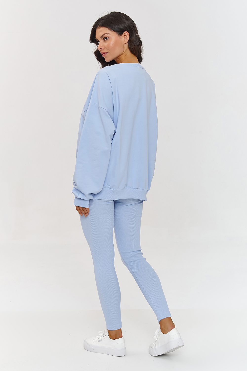 Luxury Makadamia Women's Tracksuit Set - Oversized Sweatshirt & Fitted Ribbed Leggings, Sizes EU 0-44