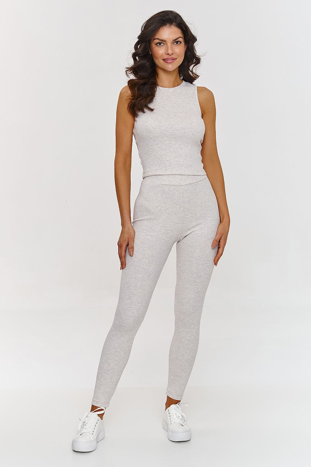 Luxury Makadamia Women's Tracksuit Set - Oversized Sweatshirt & Fitted Ribbed Leggings, Sizes EU 0-44