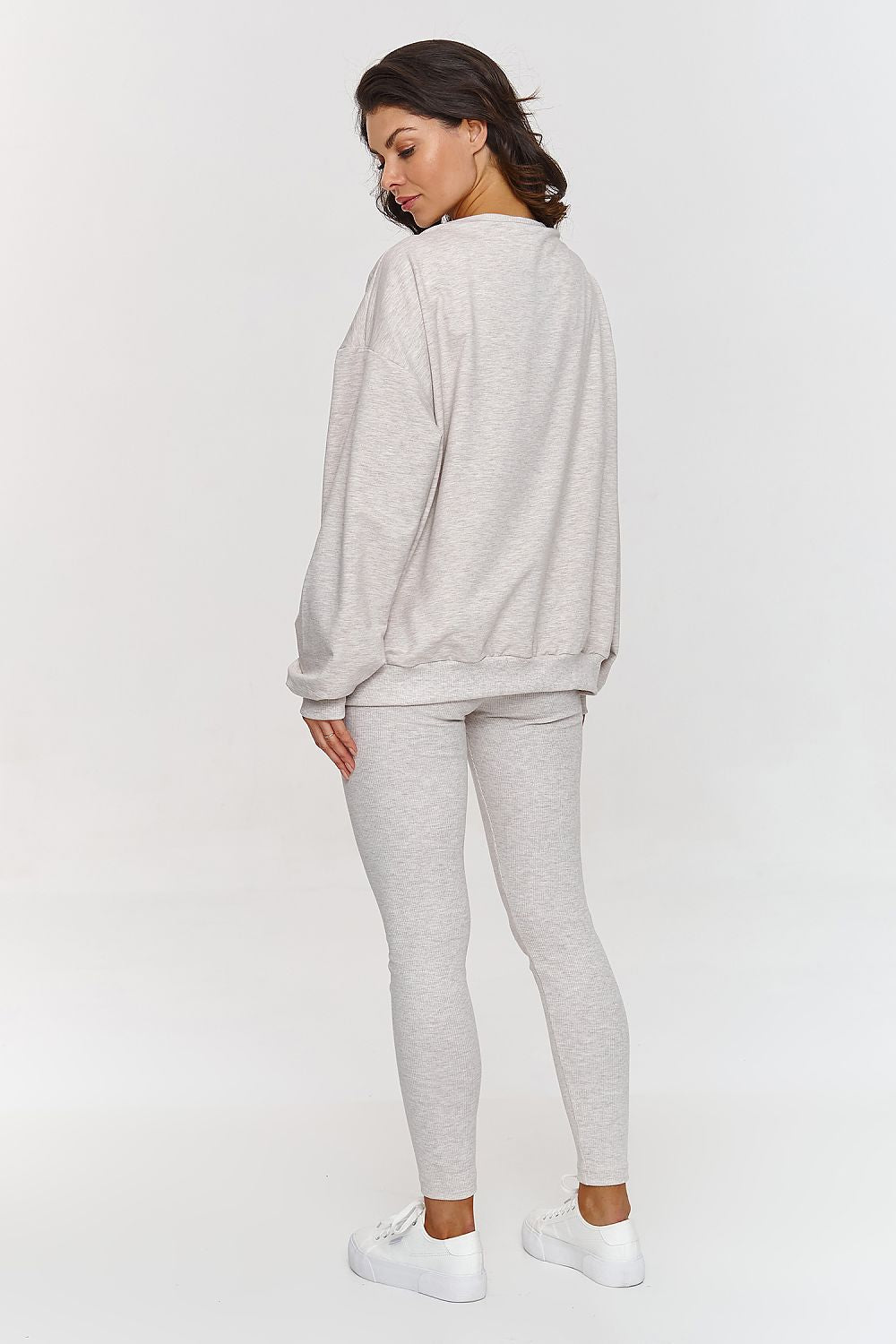 Luxury Makadamia Women's Tracksuit Set - Oversized Sweatshirt & Fitted Ribbed Leggings, Sizes EU 0-44