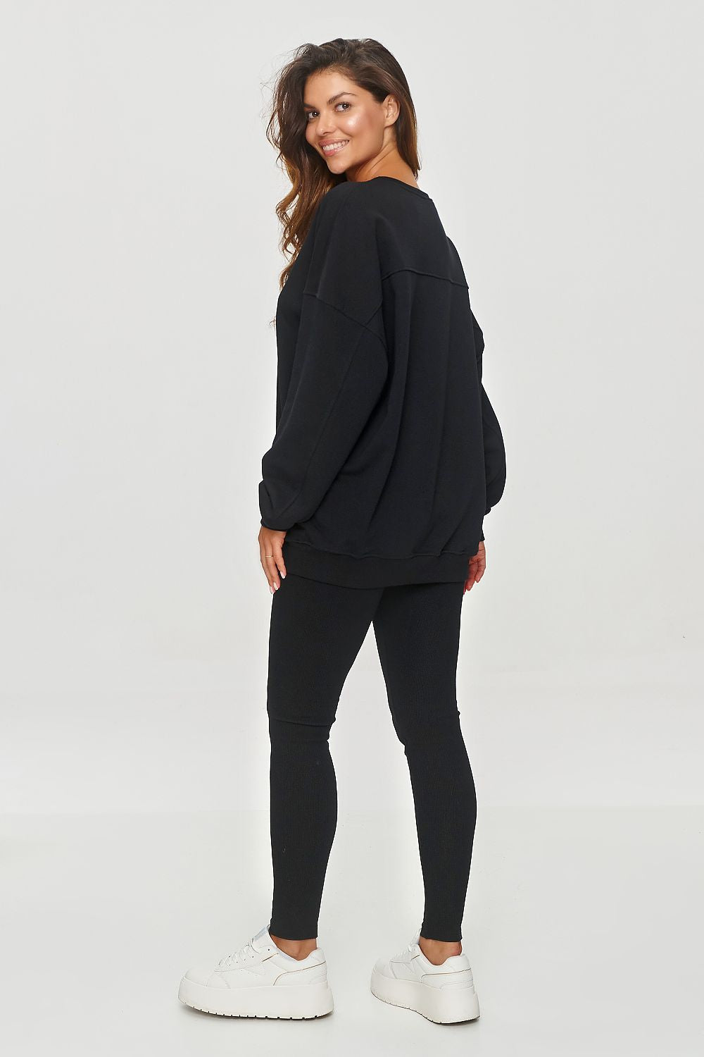 Elegant High-Waisted Long Leggings by Makadamia - Fitted, Soft, Ribbed - EU Sizes 0