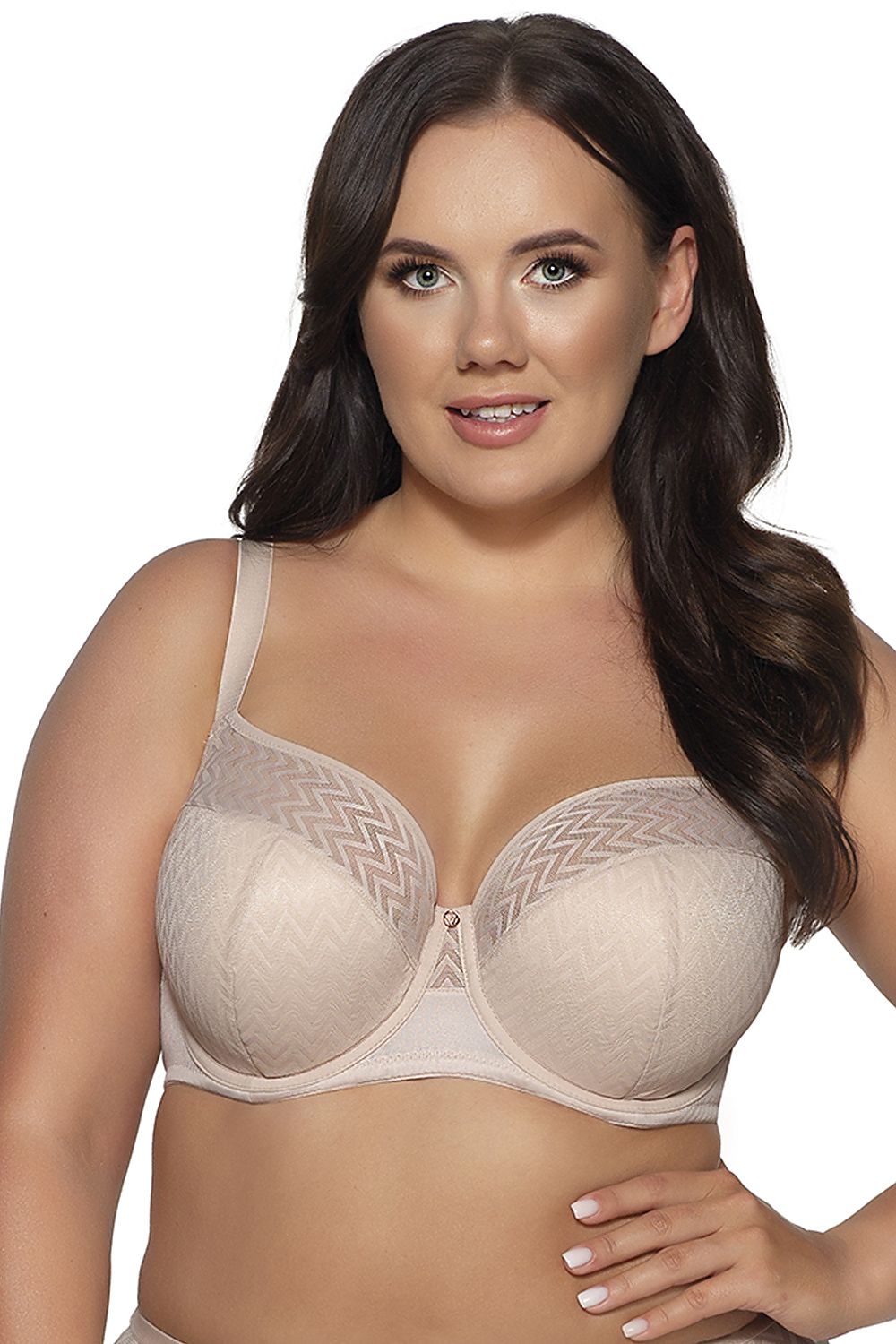 Ava Innesa 2102 Semi-Padded Bra - Elegant Beige & Black Zig-Zag Lace Design, Perfect Support