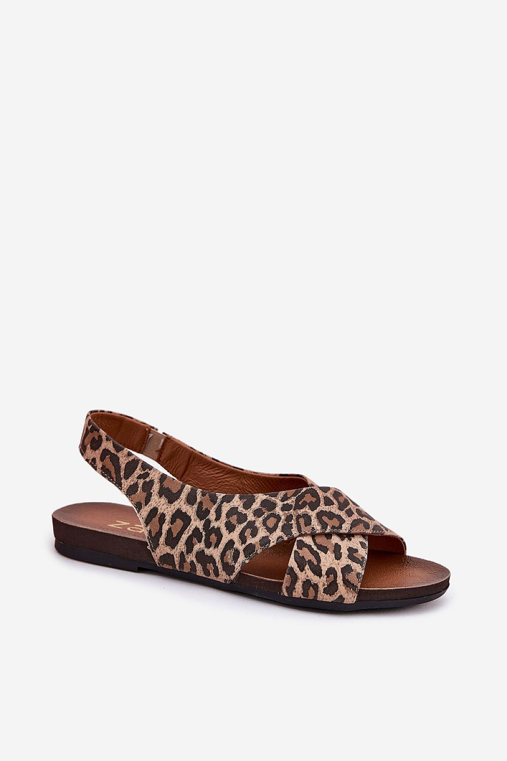 Elegant Natural Leather Women's Sandals With Open Heel And Toe, Comfortable Flat Design