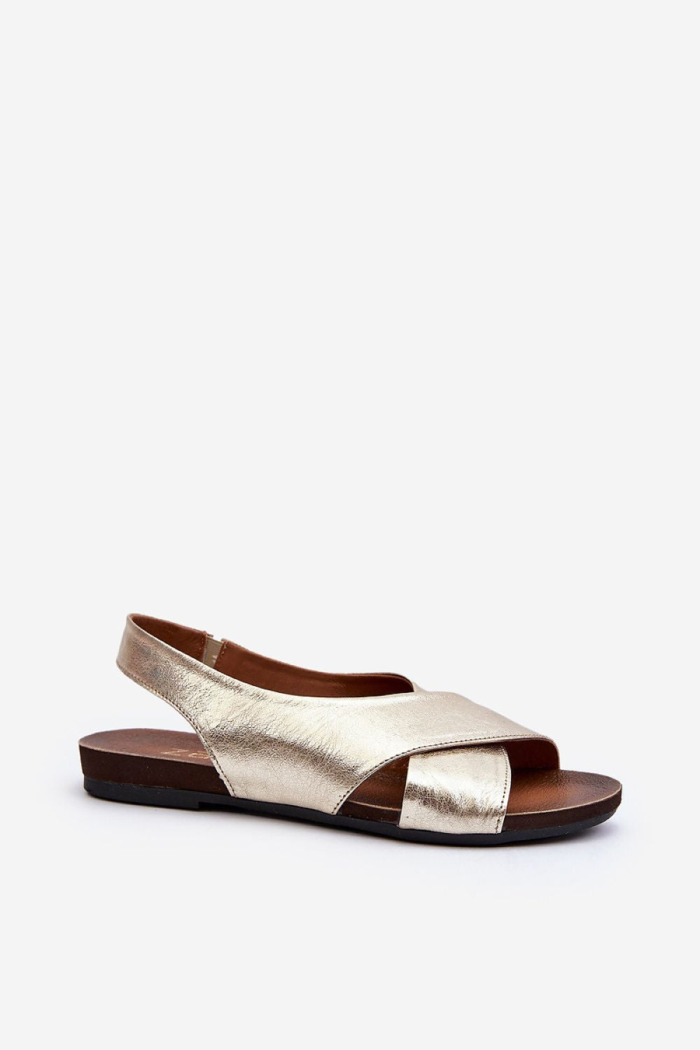 Elegant Natural Leather Women's Sandals With Open Heel And Toe, Comfortable Flat Design
