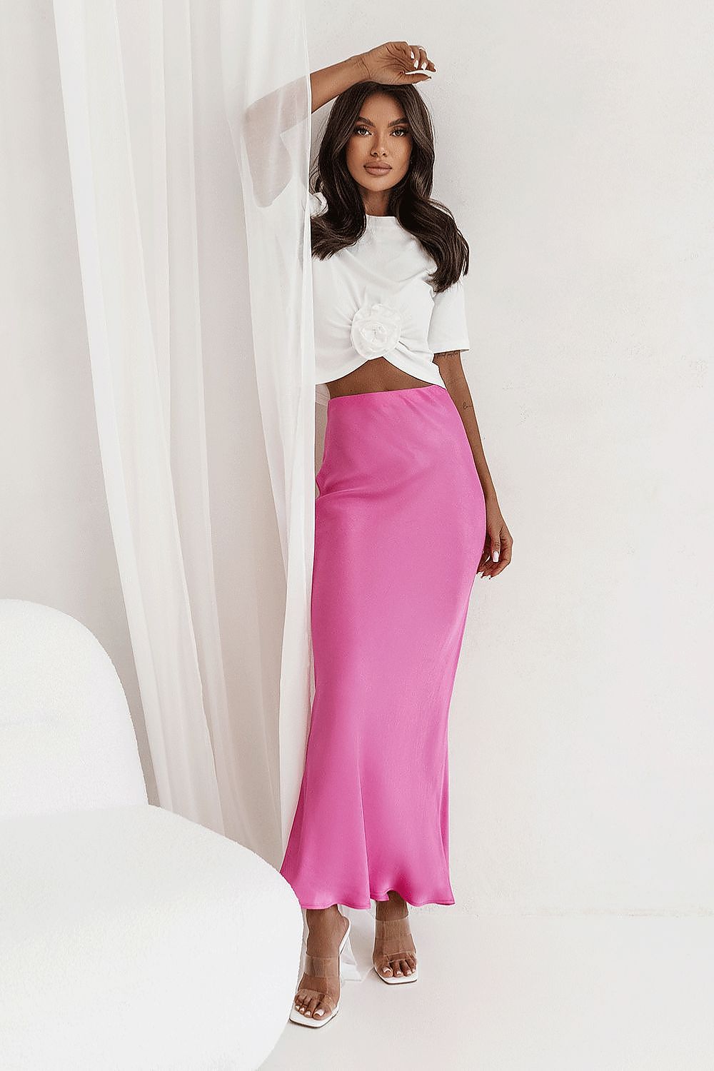 Luxury Viscose Long Skirt With Panther Motif - Sizes XS to L - Stylish Satin Finish