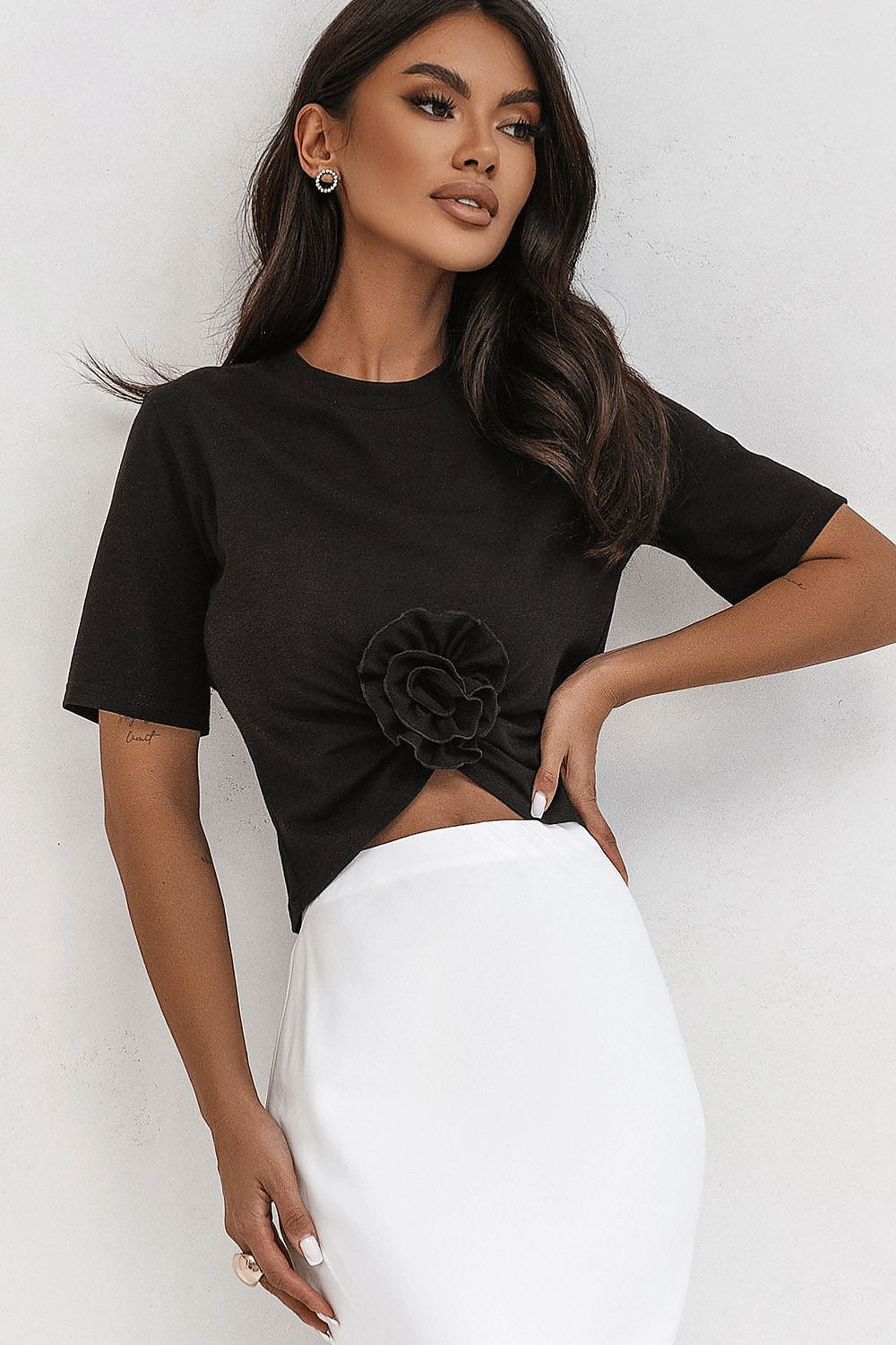 Stylish Cream Cotton Blouse with Pleating and Detachable Handcrafted Rose - IVON