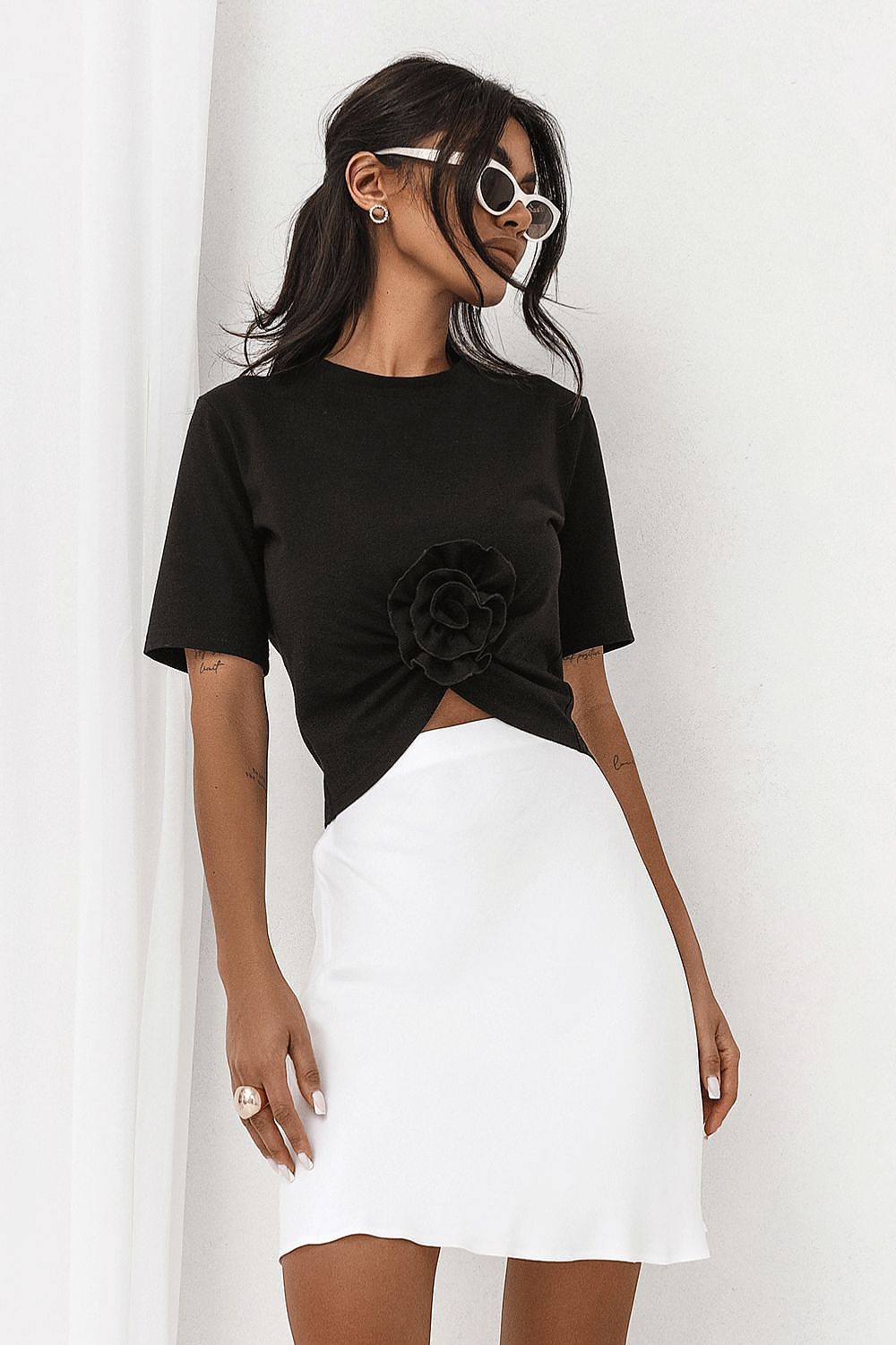 Stylish Cream Cotton Blouse with Pleating and Detachable Handcrafted Rose - IVON