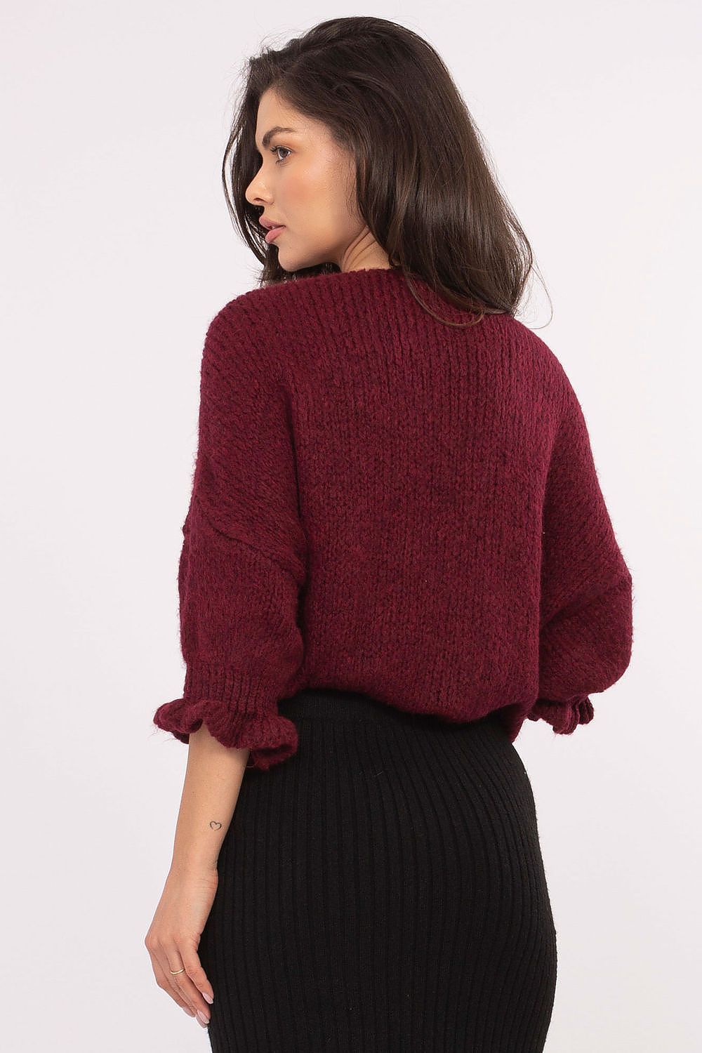 Elegant Women's Casual Cardigan Sweater with Three-Tie Binding and 3/4 Sleeves by Italy Moda
