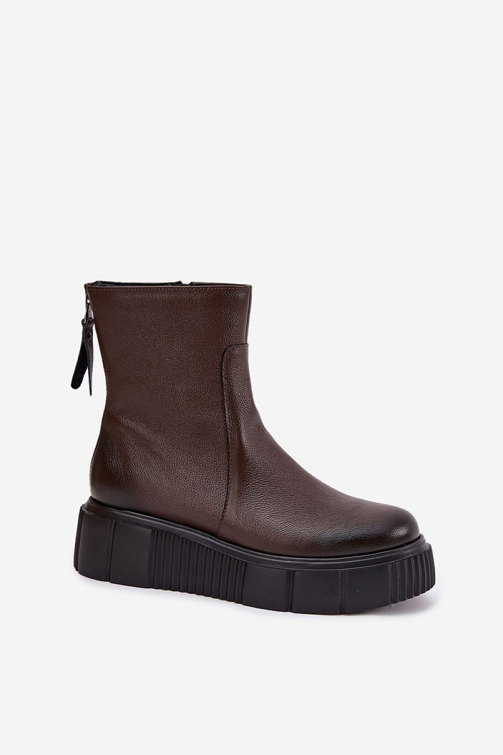 Luxury Women's Ankle Boots in Natural Leather with Wedge Heel and Decorative Zipper
