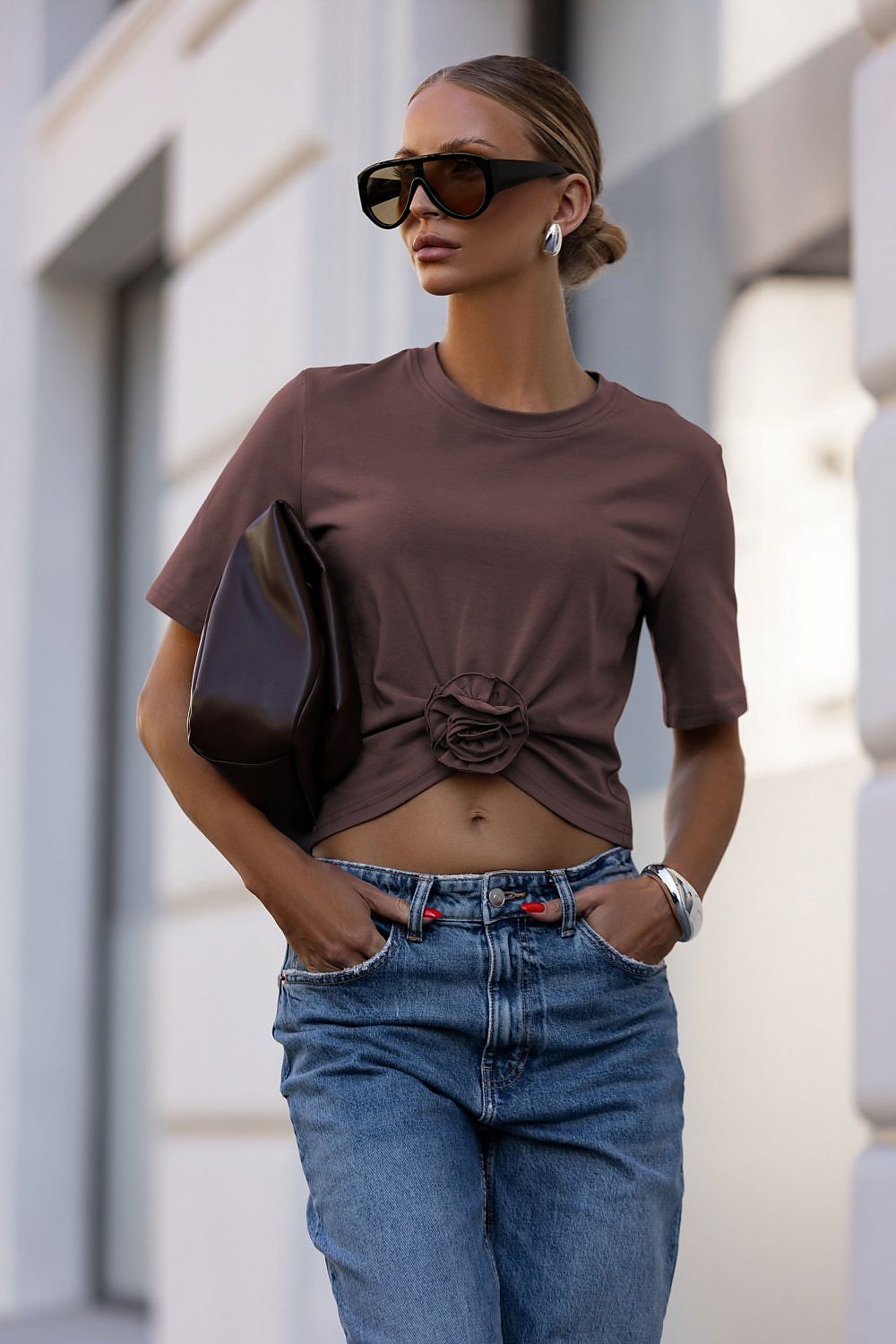Stylish Cream Cotton Blouse with Pleating and Detachable Handcrafted Rose - IVON