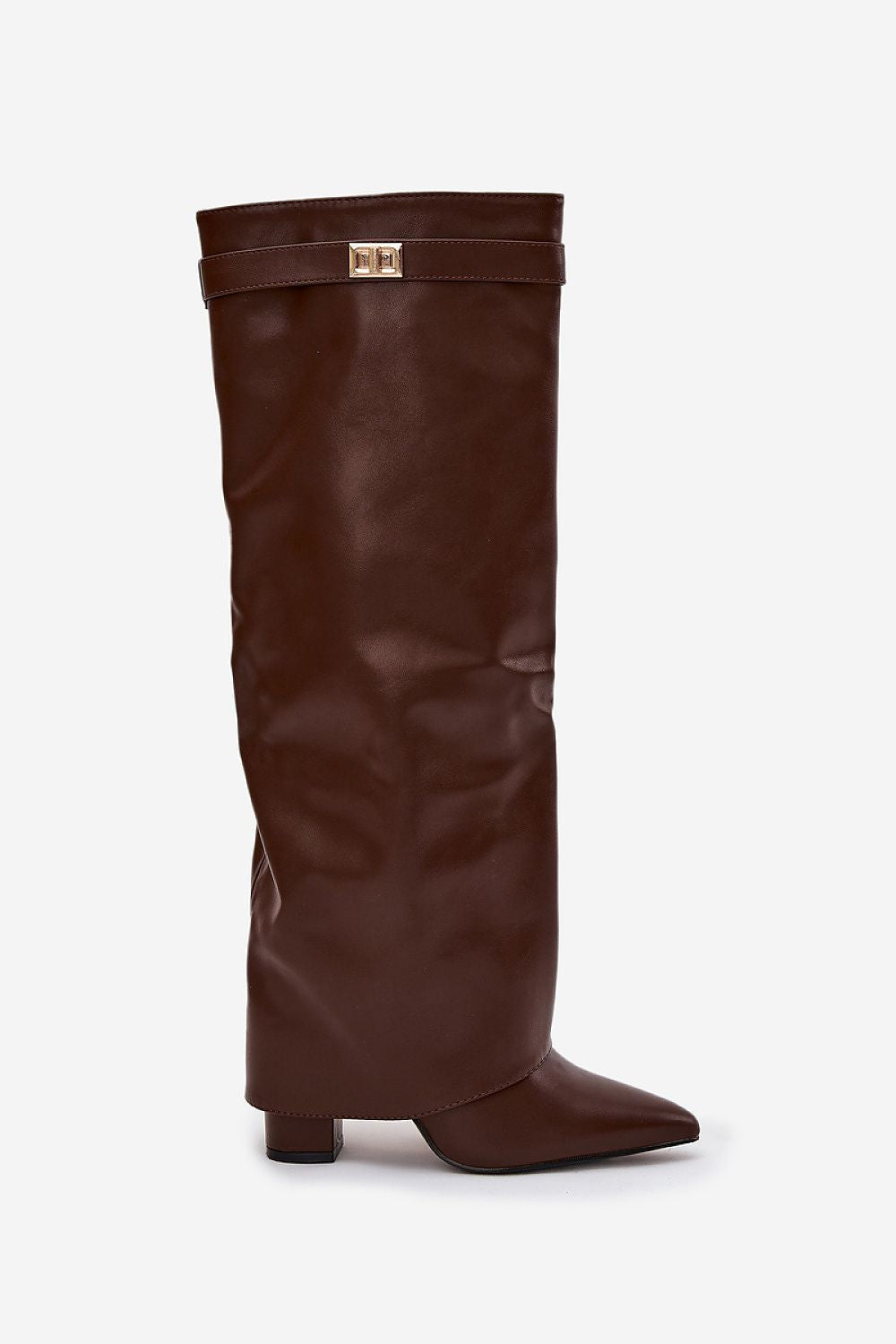Luxury Eco Leather Heel Boots with Pointed Toes, Zipper, and Folded Shaft, EU 36-41 | US 5.5-10.5