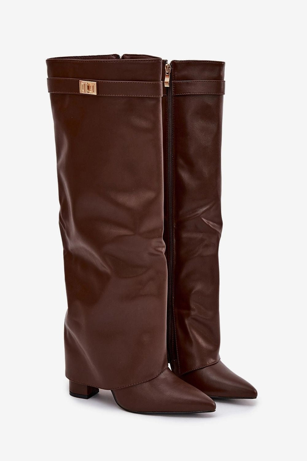Luxury Eco Leather Heel Boots with Pointed Toes, Zipper, and Folded Shaft, EU 36-41 | US 5.5-10.5