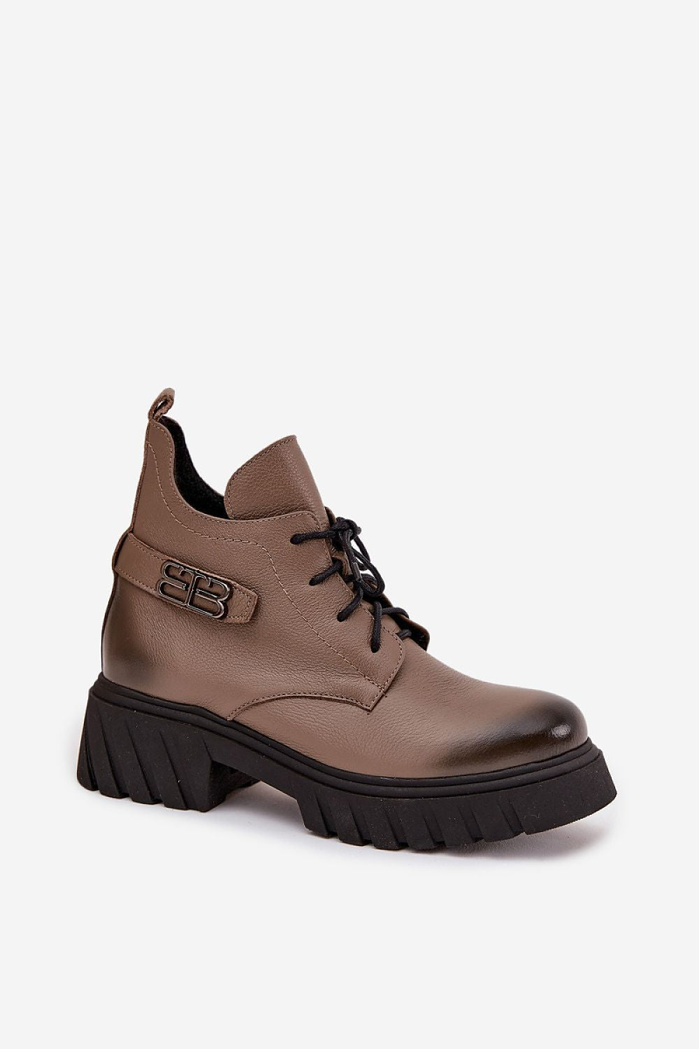 Women's Luxury Natural Leather Zip Laced Insulated Boots with Rounded Toecaps - 13 cm Height