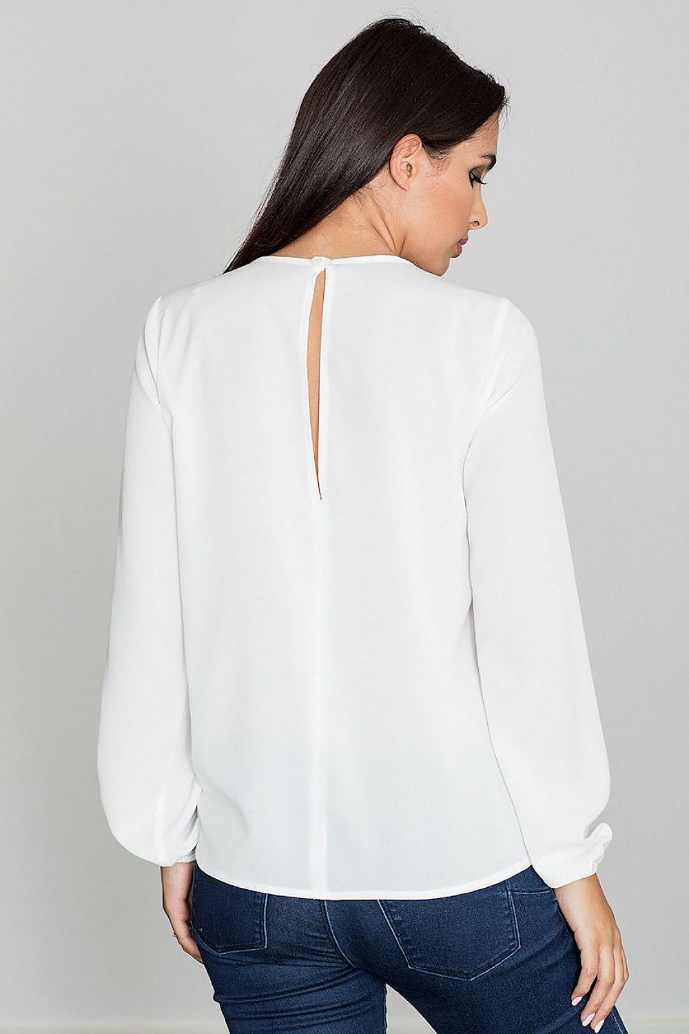 Elegant Figl Blouse With Patterned Neckline, Long Sleeves & Spectacular Back Slit