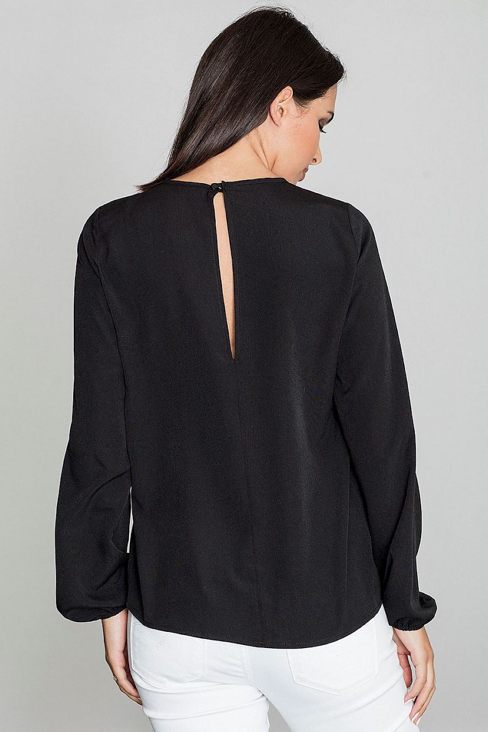 Elegant Figl Blouse With Patterned Neckline, Long Sleeves & Spectacular Back Slit