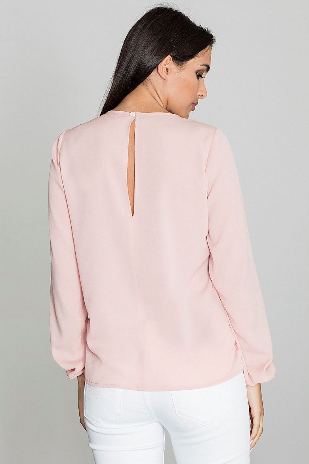Elegant Figl Blouse With Patterned Neckline, Long Sleeves & Spectacular Back Slit