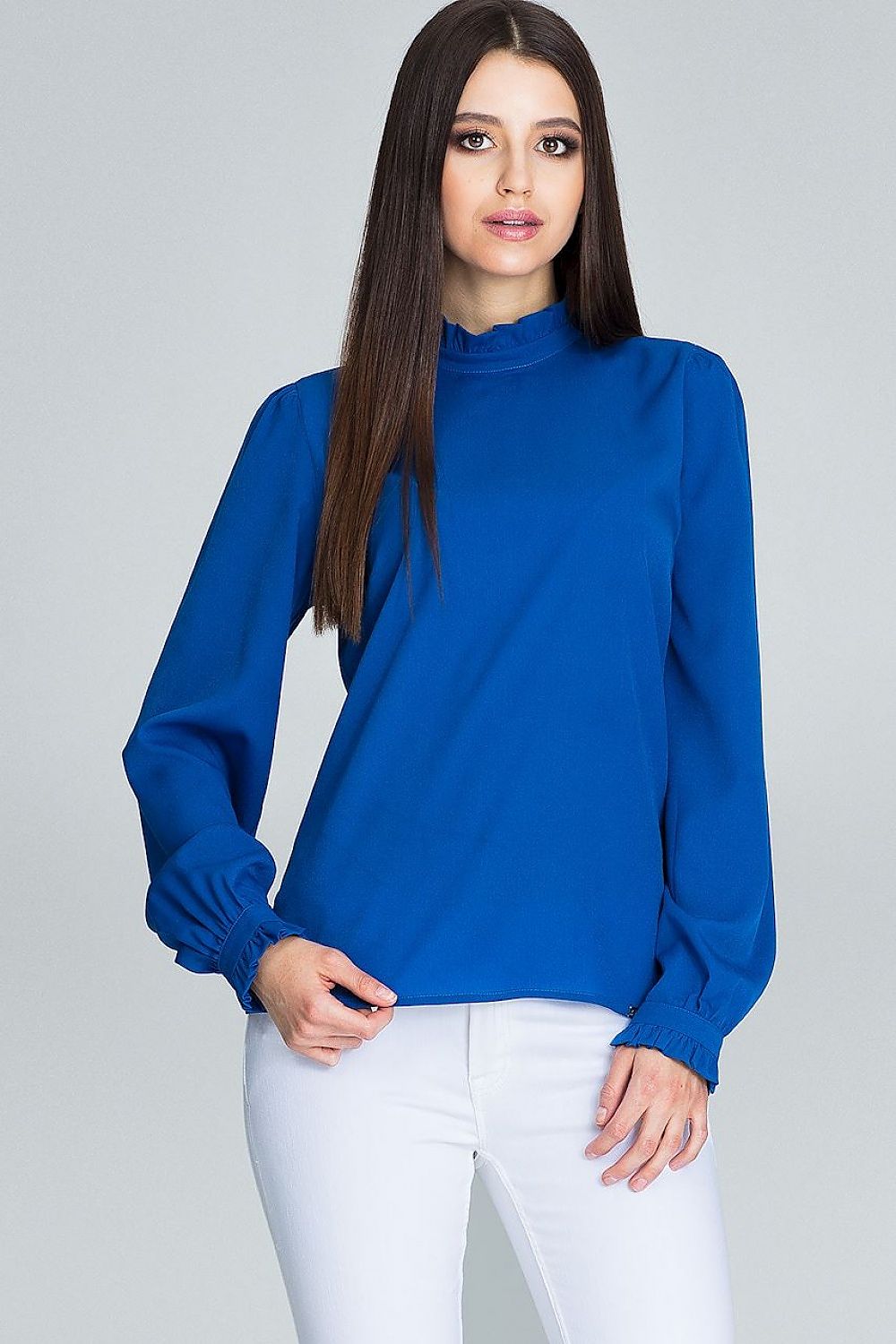 Elegant Figl Blouse with Pleated Long Sleeves and Frill Detail in Classic Modern Style