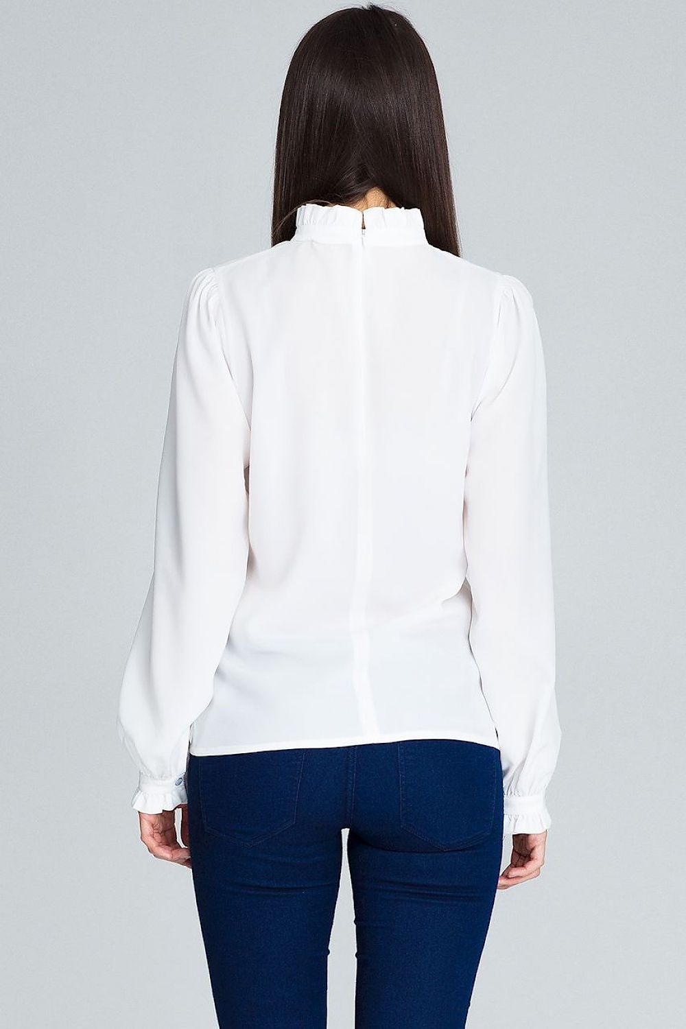 Elegant Figl Blouse with Pleated Long Sleeves and Frill Detail in Classic Modern Style