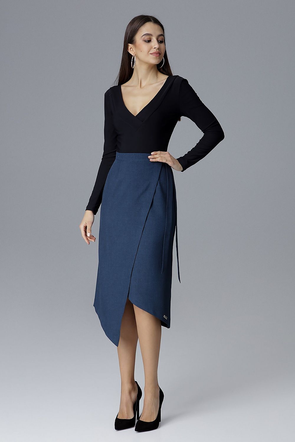 Elegant Asymmetrical Skirt by Figl - 100% Polyester, Tie Waist Design, Perfect for Any Occasion