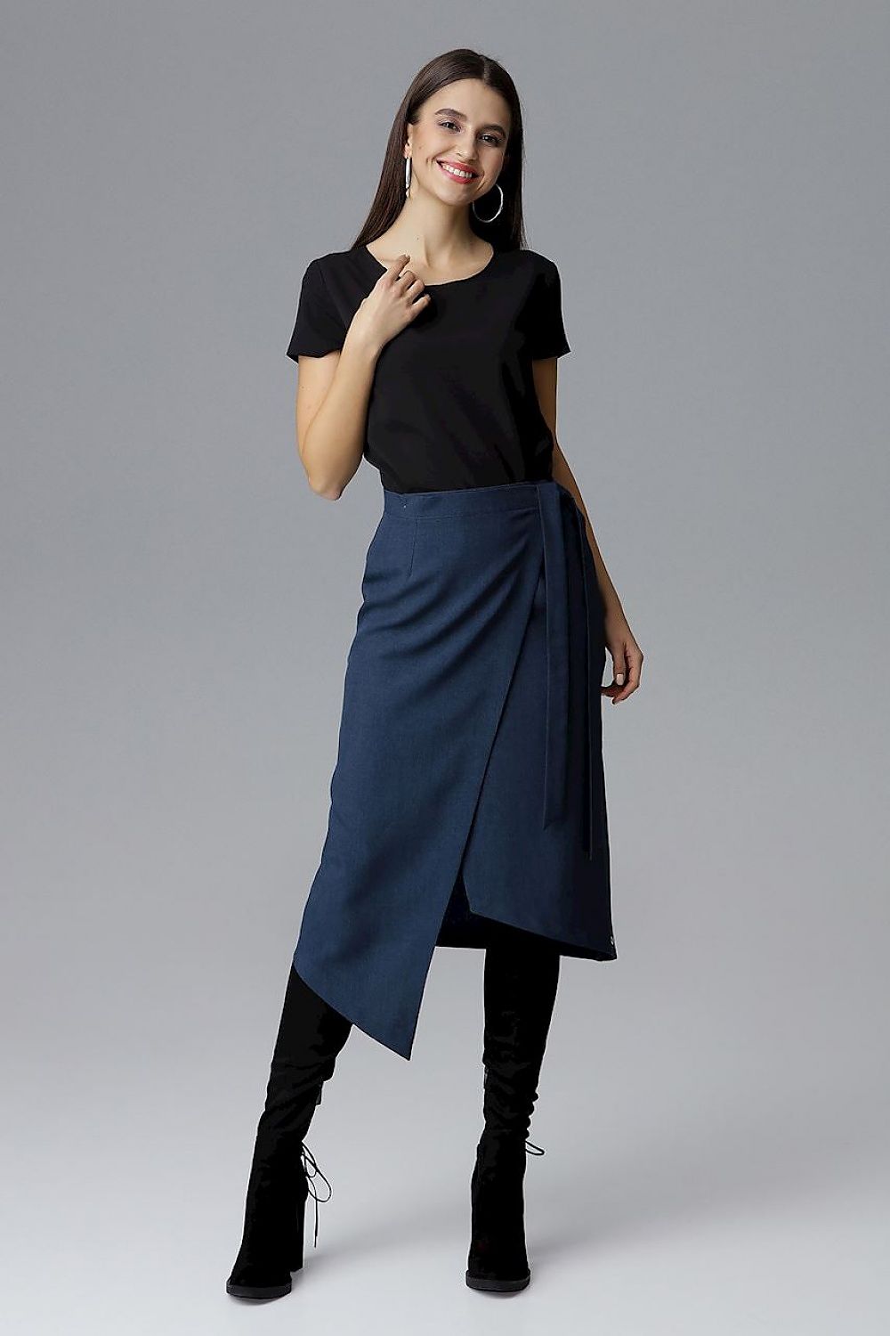Elegant Asymmetrical Skirt by Figl - 100% Polyester, Tie Waist Design, Perfect for Any Occasion