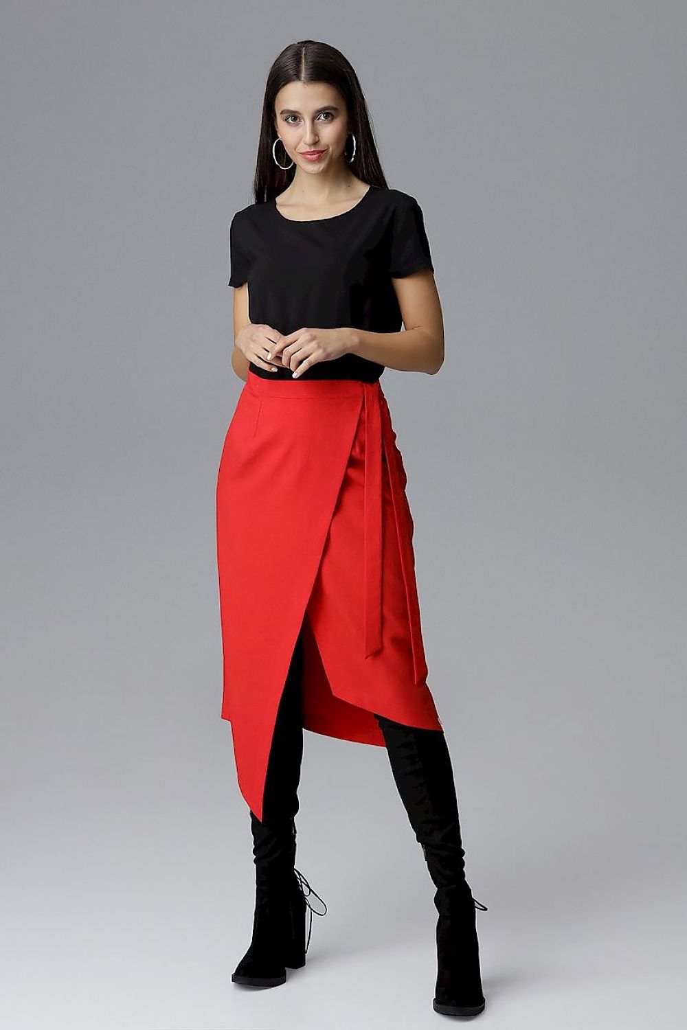 Elegant Asymmetrical Skirt by Figl - 100% Polyester, Tie Waist Design, Perfect for Any Occasion