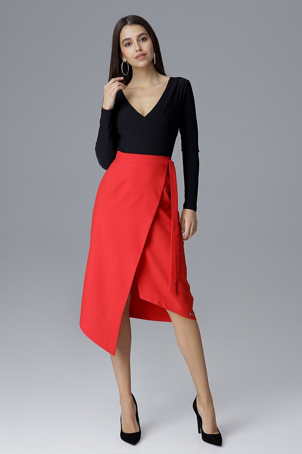 Elegant Asymmetrical Skirt by Figl - 100% Polyester, Tie Waist Design, Perfect for Any Occasion