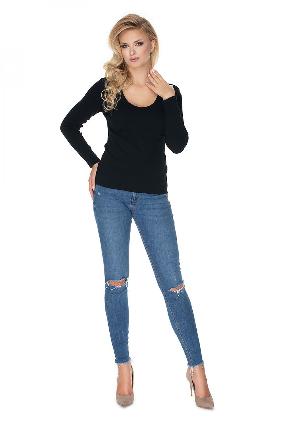 Elegant Fitted Blouse with Heart Neckline - 95% Cotton & 5% Spandex by PeeKaBoo