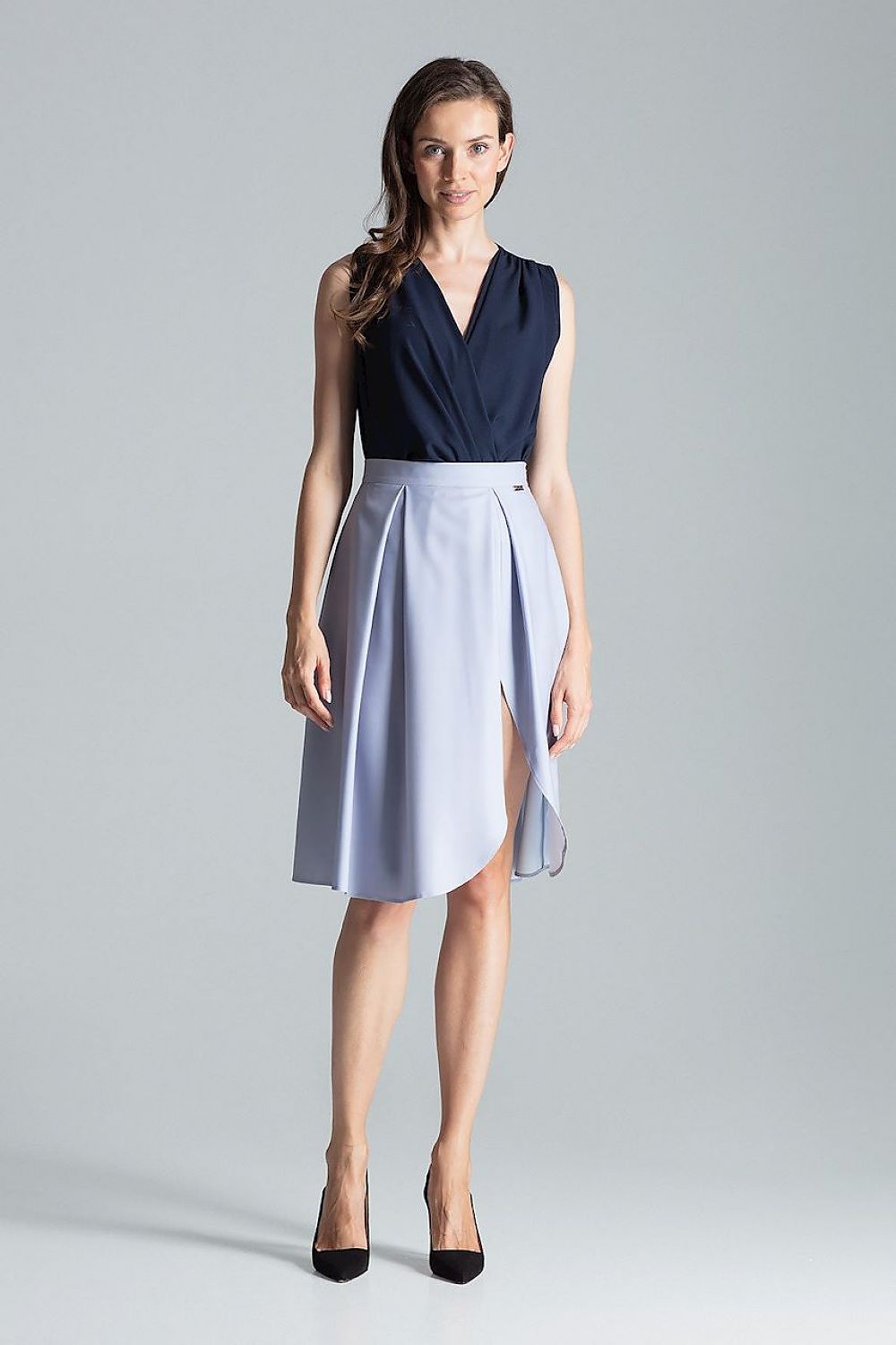 Elegant Burgundy Midi Skirt With Asymmetrical Slit - Figl, 100% Polyester, Side Zip Closure