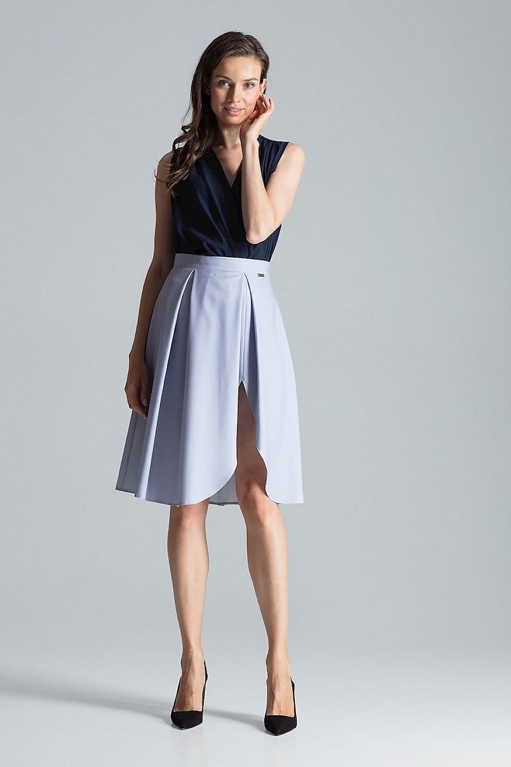 Elegant Burgundy Midi Skirt With Asymmetrical Slit - Figl, 100% Polyester, Side Zip Closure