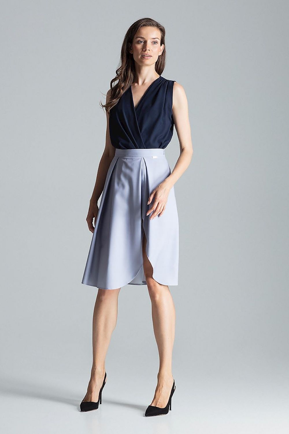 Elegant Burgundy Midi Skirt With Asymmetrical Slit - Figl, 100% Polyester, Side Zip Closure