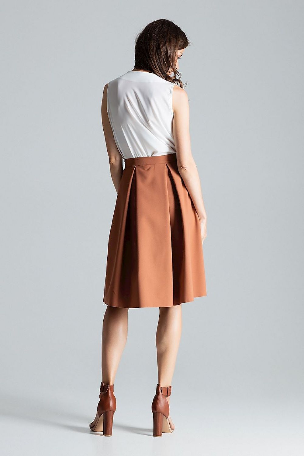 Elegant Burgundy Midi Skirt With Asymmetrical Slit - Figl, 100% Polyester, Side Zip Closure