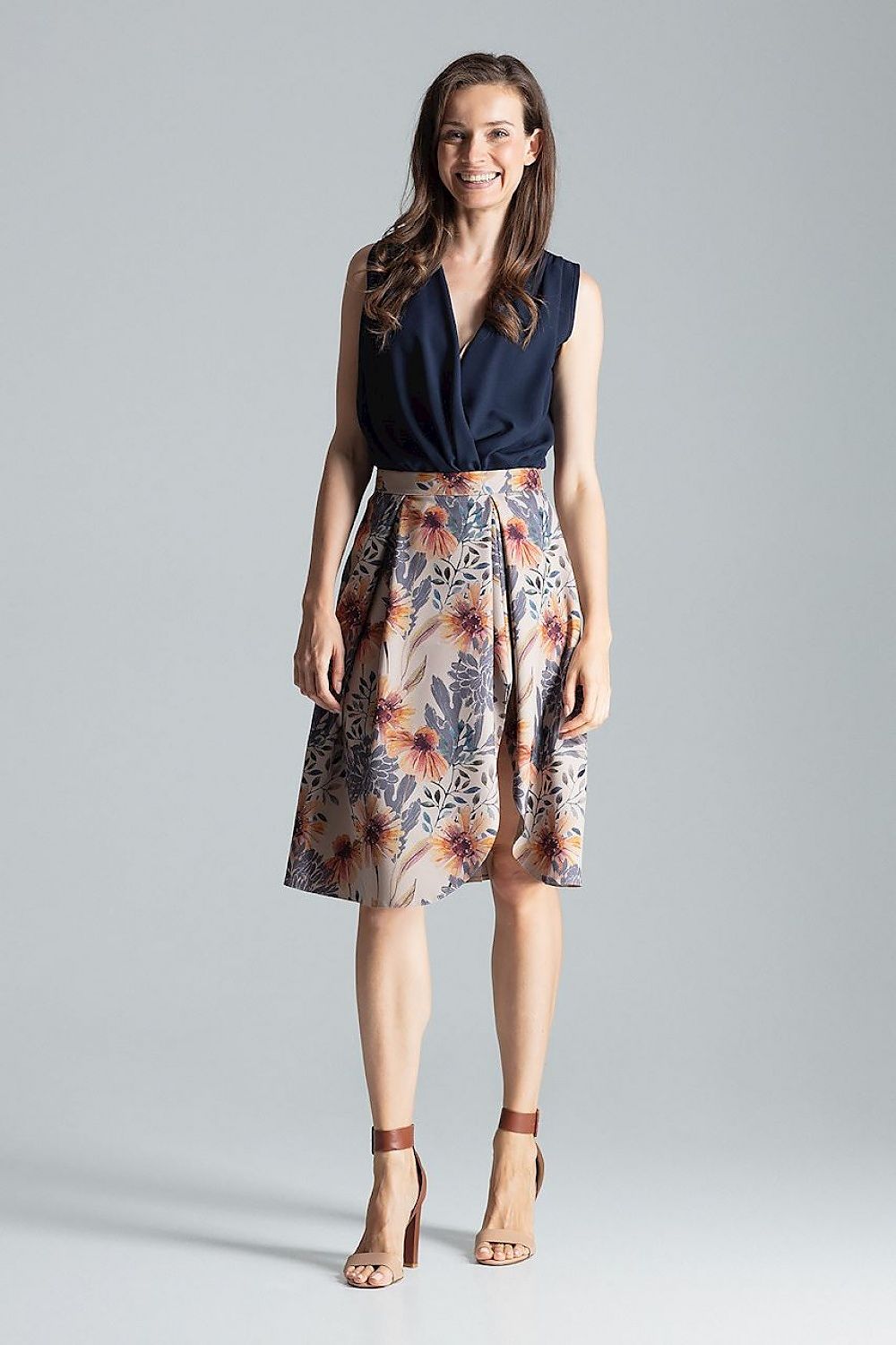 Elegant Burgundy Midi Skirt With Asymmetrical Slit - Figl, 100% Polyester, Side Zip Closure