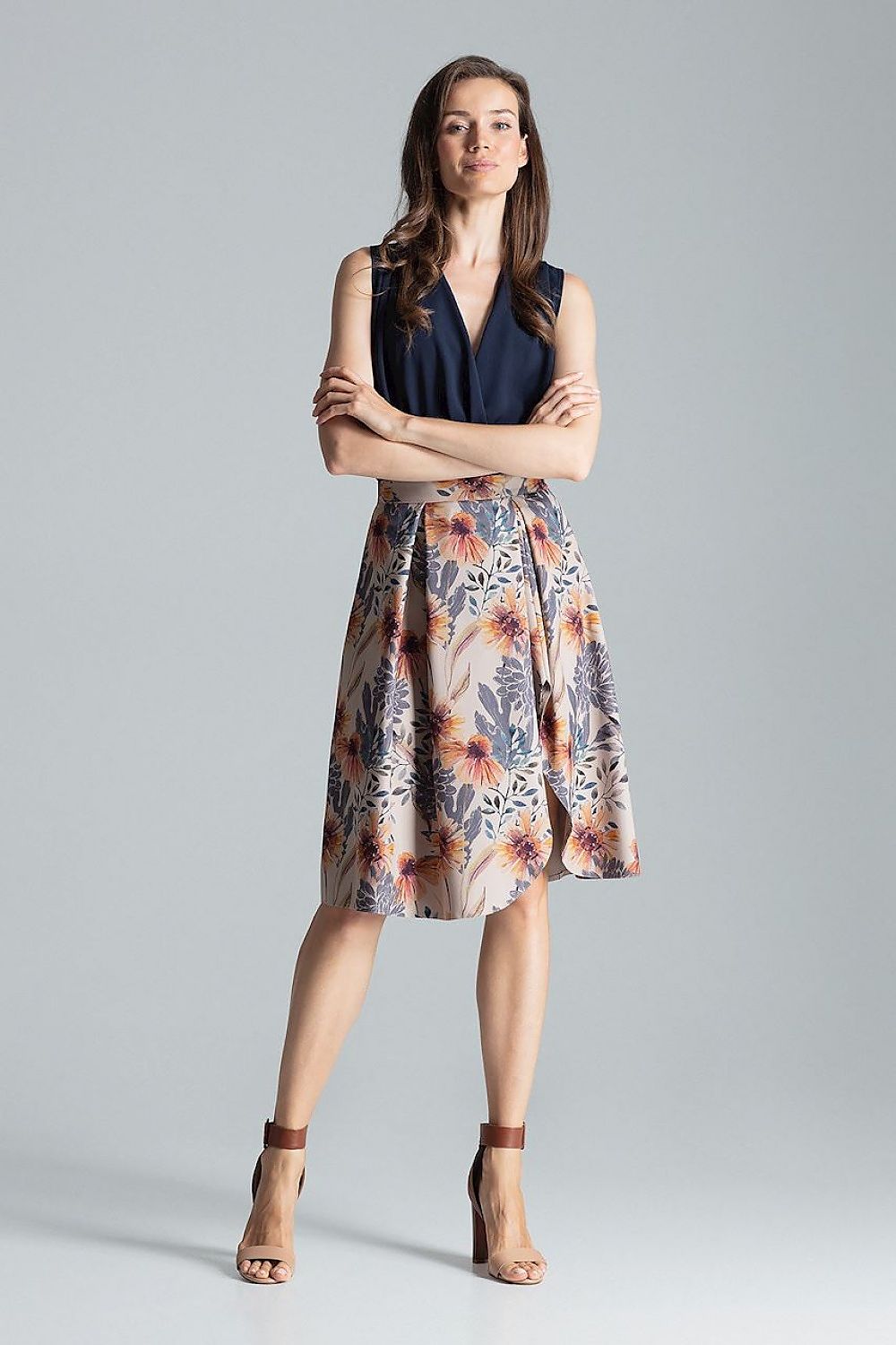 Elegant Burgundy Midi Skirt With Asymmetrical Slit - Figl, 100% Polyester, Side Zip Closure