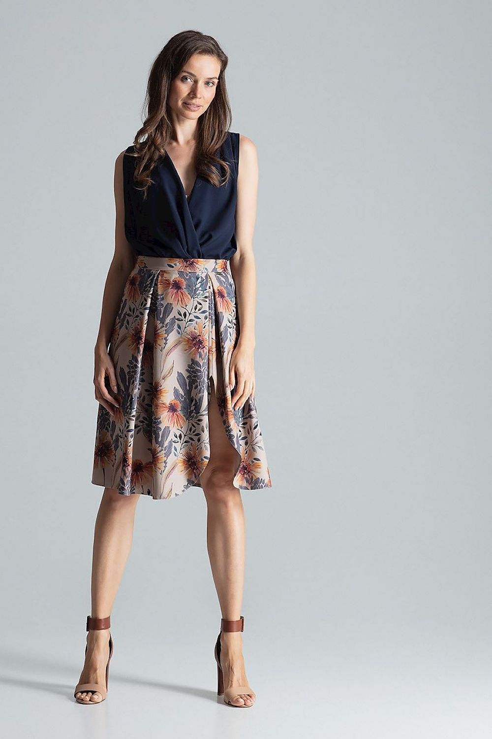 Elegant Burgundy Midi Skirt With Asymmetrical Slit - Figl, 100% Polyester, Side Zip Closure