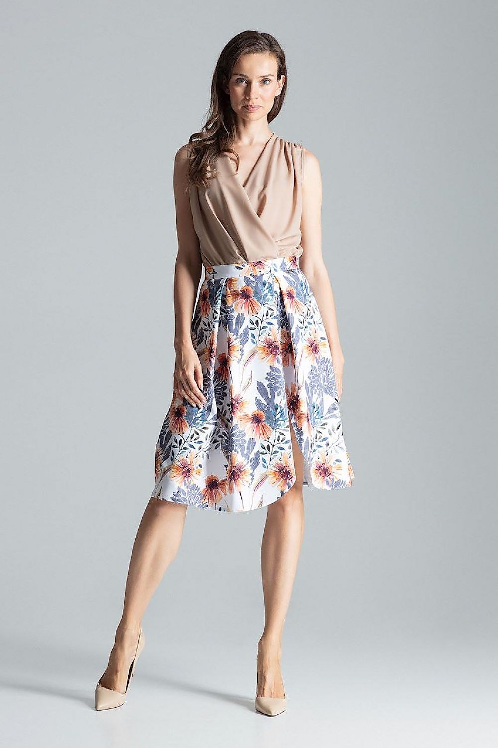 Elegant Burgundy Midi Skirt With Asymmetrical Slit - Figl, 100% Polyester, Side Zip Closure