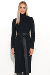 Makadamia Ribbed Knit Daydress - Knee-Length Turtleneck Dress with Eco-Leather Straps, Sizes EU 36-42