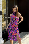 Chic Knee-Length Daydress with Elegant Neck Tie and Breathable Fabric by Bicotone