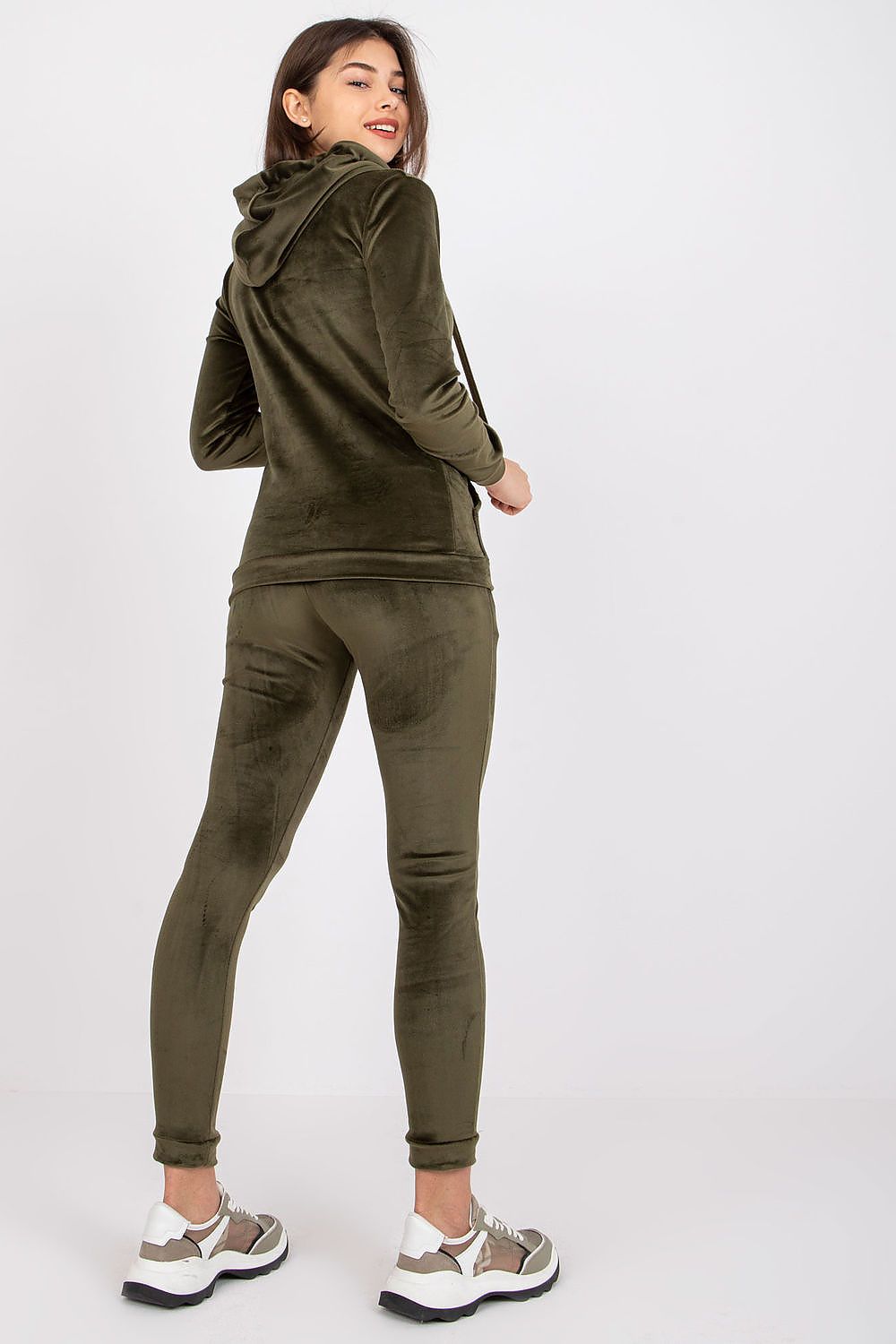 Luxurious Velour Loungewear Set: Hooded Sweatshirt & Long Pants with Pockets