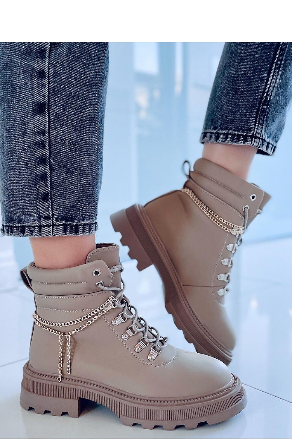 Inello Women's Lace-Up Trapper Boots with Chain Detail and Soft Fur Lining